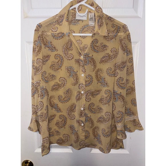 Liz Claiborne Paisley Print Long Sleeve Button Down Blouse Top 1187 - Picture 1 of 4